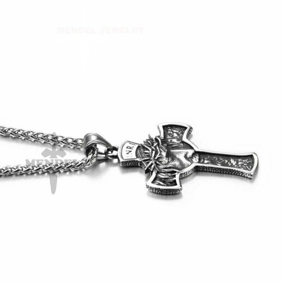 Jesus Face in Cross Stainless Steel Necklace